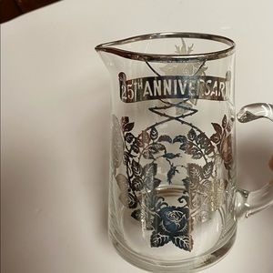 Vintage 25th Anniversary Commemorative Pitcher crystal Silverplate Floral style